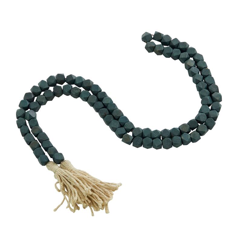 Bohemian Natural Wood Bead Garland with Cotton Tassels - 80 x 1