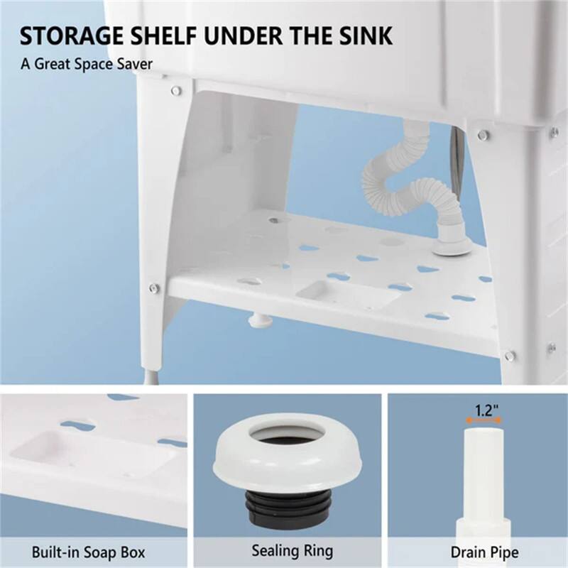 Utility Washing Room Sink Laundry Tub with Faucet & Shelf & Drainboard