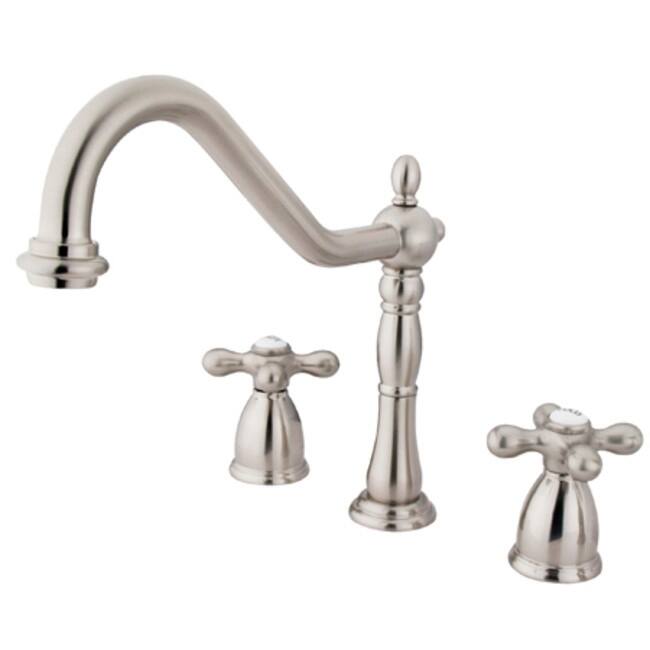 Kingston Brass Heritage Widespread Kitchen Faucet with Metal Cross