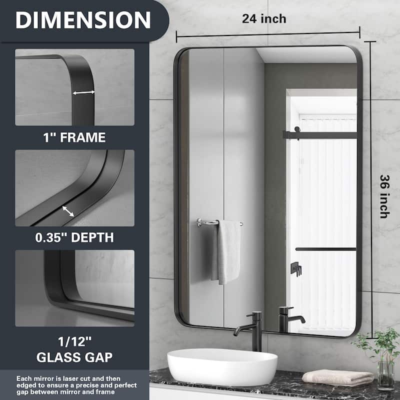 Modern Rounded Rectangle Wall Mirror with Stainless Steel Frame for Bathroom Vanity(1 Piece)
