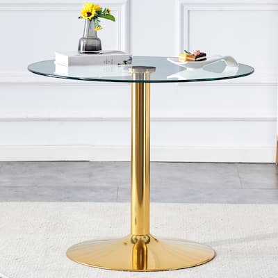 Dining Room Round Dining Table with Gold Metal Legs Coffee Table End Table Accent Table Entryway Table