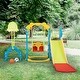 preview thumbnail 14 of 32, 5 in 1 Long Slide w/ Basketball Hoops,Football gate,Ringtoss,Swing Set