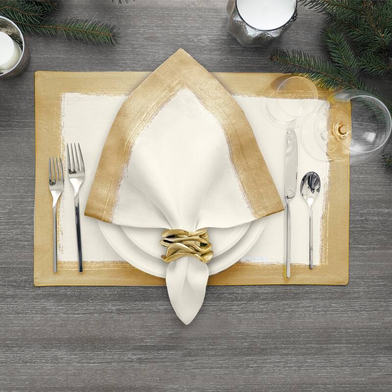 Villeroy and Boch Metallic Brushstroke Napkins (Set of 4) - 21" w x 21" l - ivory/gold