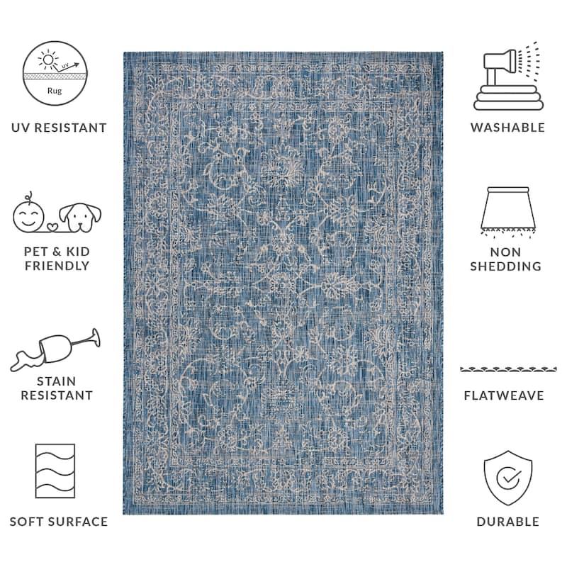 SAFAVIEH Courtyard Hasina Indoor /Outdoor Waterproof Patio Backyard Rug - 5'3" x 7'7" - Navy/Ivory