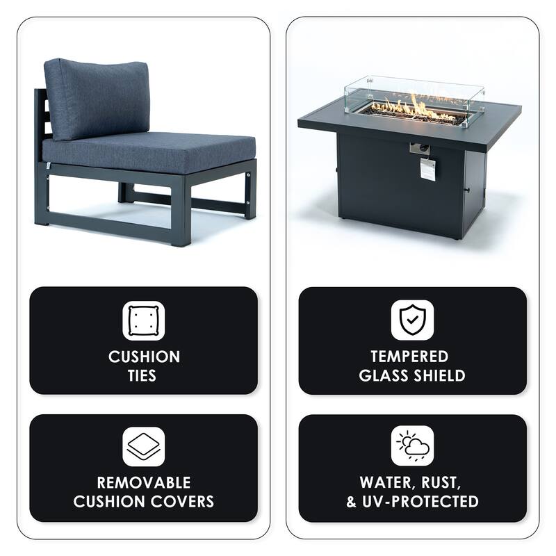 Chelsea Modern 5-Piece Outdoor Conversation Set with Rust-Proof Aluminum Frame & All-Weather Sectional & Coffee Table