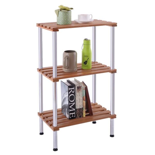 Costway 3 Tiers Wood Slat Storage Display Rack Shelves Steel Frame - 17 ...