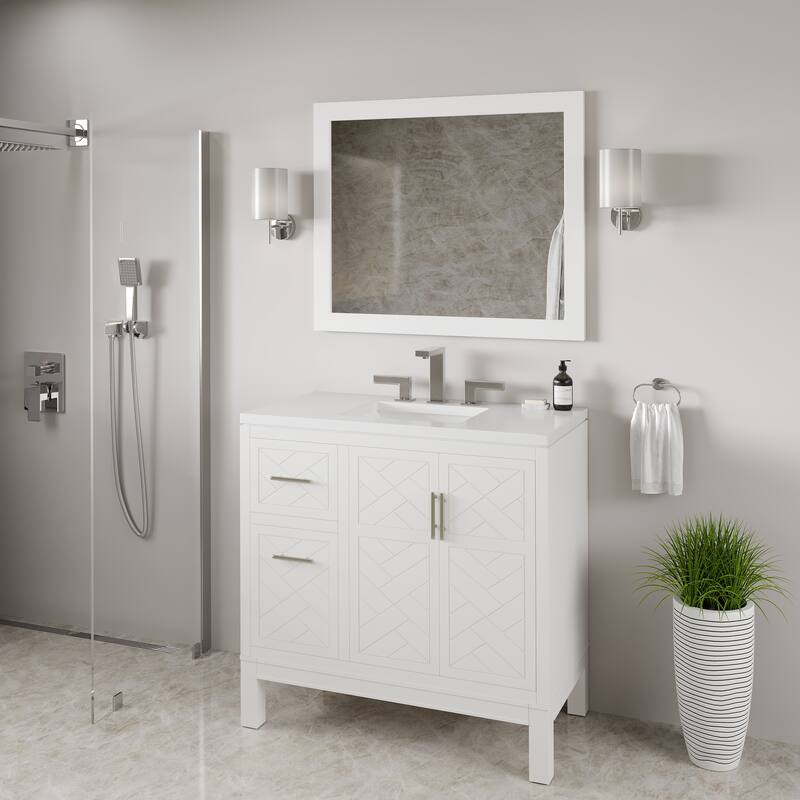 Eviva Sun Rectangular Matte White Wooden Framed Mirror