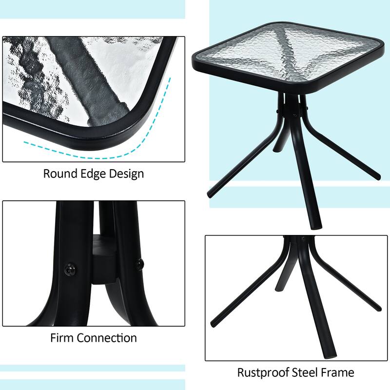 Outdoor Bistro Table Patio Side Table with Tempered Glass Tabletop