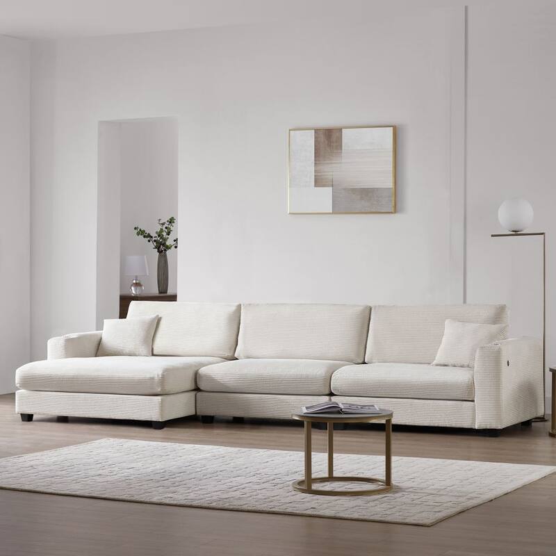 L Shaped Sectional Sofa with USB Charging Port and Cup Holder