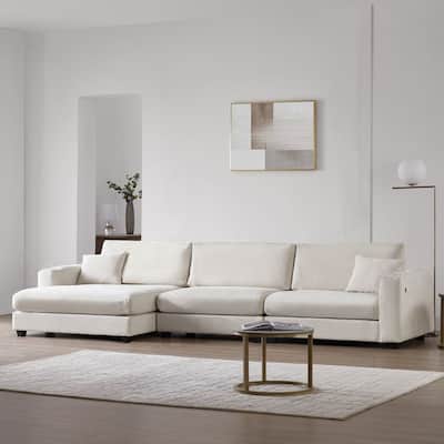 L Shaped Sectional Sofa with USB Charging Port and Cup Holder