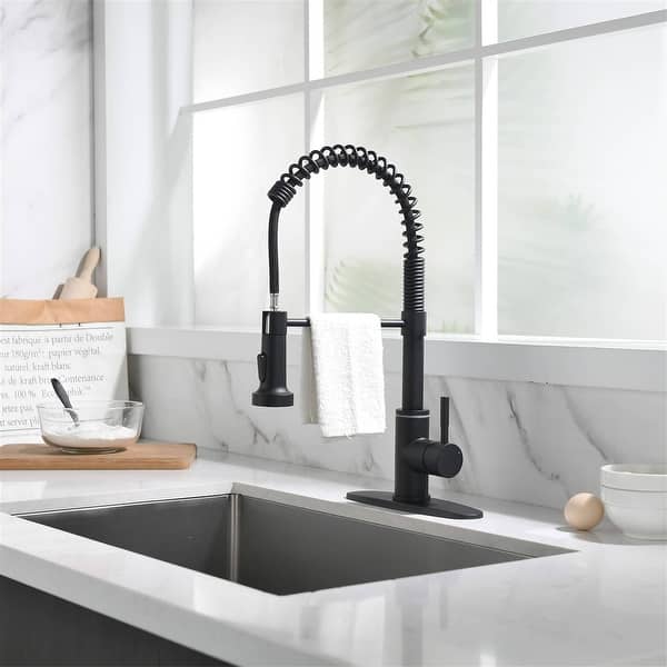 LED Kitchen Faucet With Pull-Out Sprayer – Black Stainless Steel, Single-Handle Spring Design, Temperature Color Indicator (Blue/Green/Red), 2-Flow Modes, For Farmhouse, Camper, Laundry
