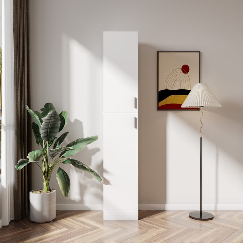 Freestanding Cabinet with Inadjustable Shelves & 2 Doors for Kitchen, Dining Room - White
