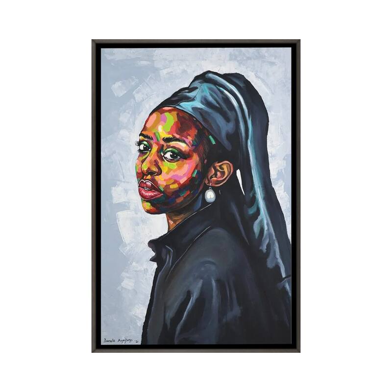 iCanvas "The Girl With A Pearl Earing" by Damola Ayegbayo Framed - Charcoal - 26x18