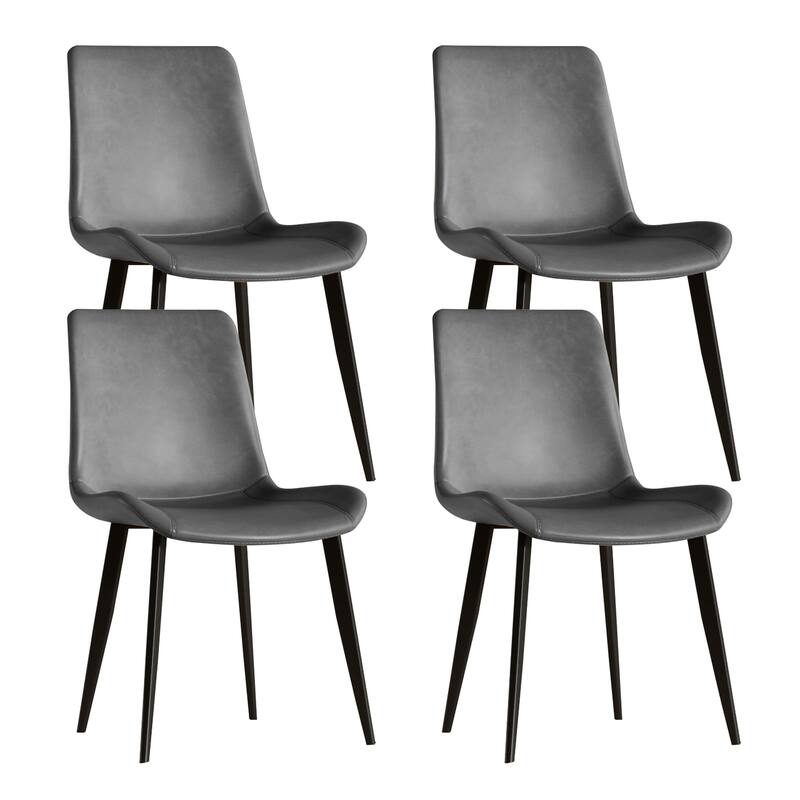 Set of 4 Side Chair Dining Chair Kitchen Chair Simple Leather Chair Grey Leisure Chair with Metal Legs - Grey