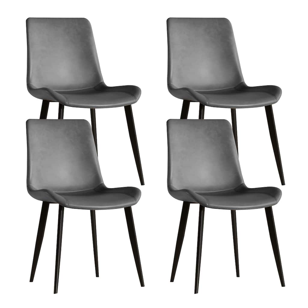 Set of 4 Side Chair Dining Chair Kitchen Chair Simple Leather Chair Grey Leisure Chair with Metal Legs