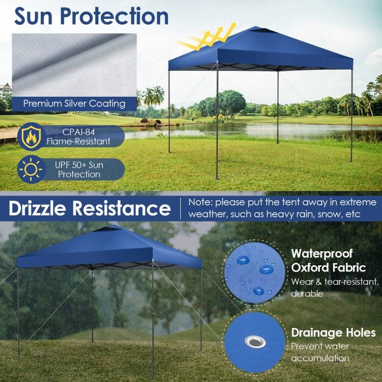 10 x 10 Feet Foldable Outdoor Instant Pop-up Canopy with Carry Bag - 10 x 10 x 6.3-9.4 ft