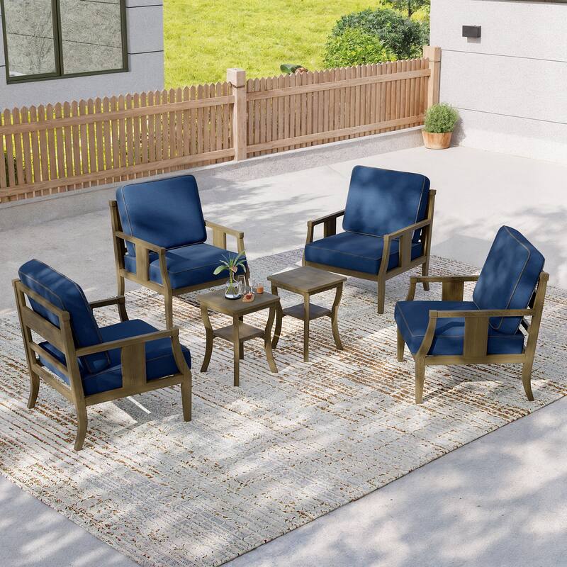 6-piece Outdoor Teak Seating Set Club Chairs with Cushions