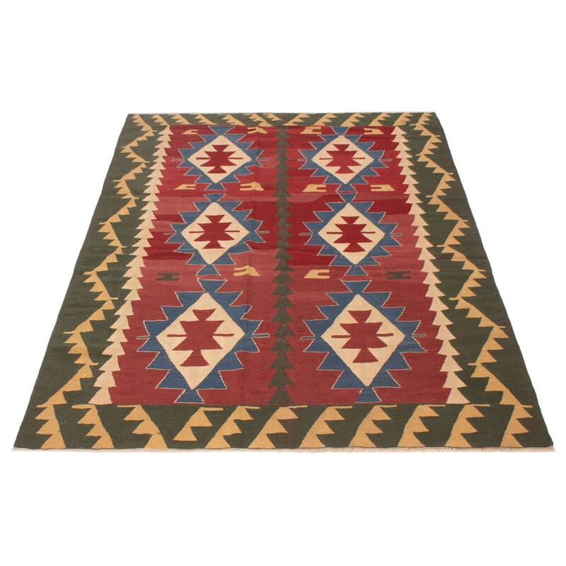 ECARPETGALLERY Flat-Weave Bold and Colorful Red Wool Kilim - 5'10 x 7'8