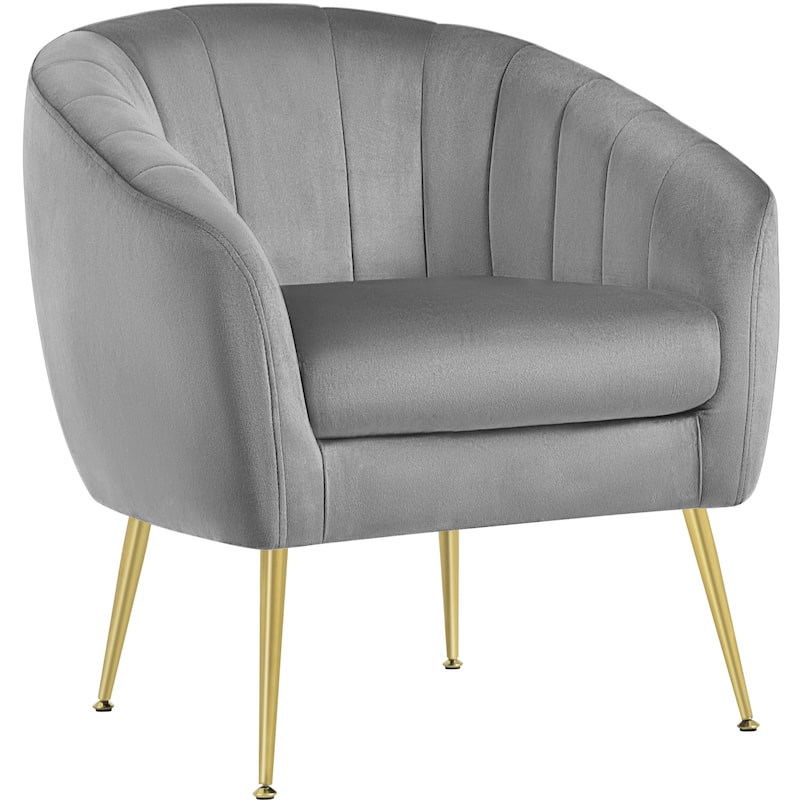 Yaheetech Velvet Accent Armchair Barrel Chair with Metal Legs for Living Room - Grey