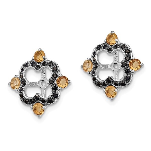 925 Sterling Silver Rhodium Citrine and Black Sapphire Earring Jacket