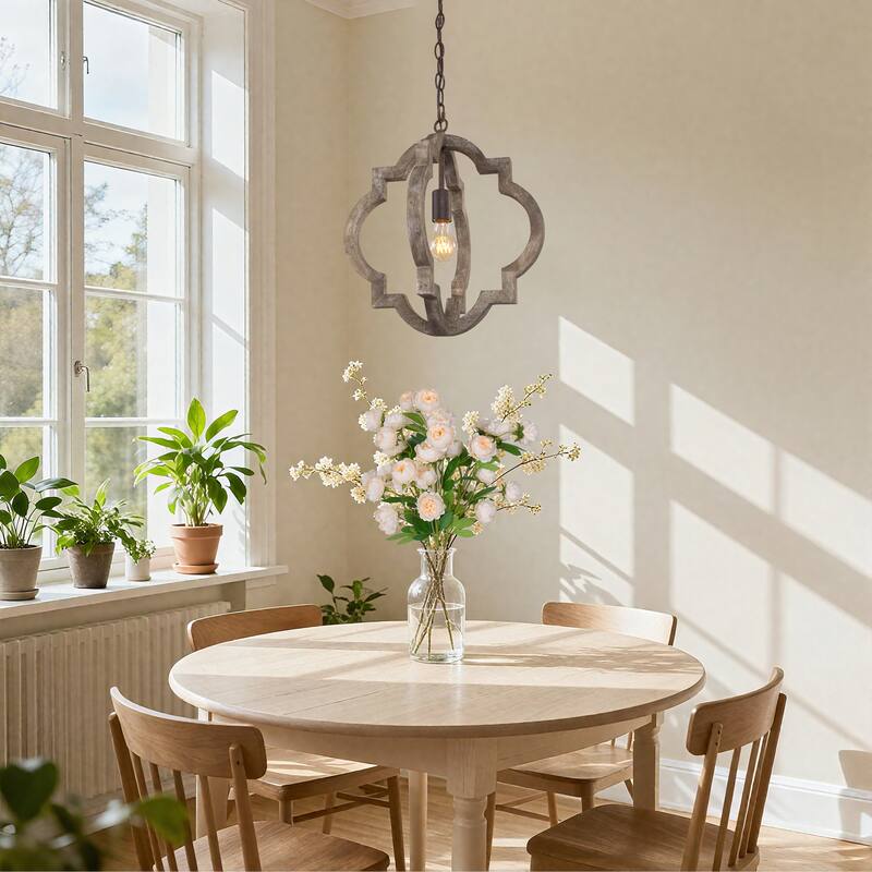 Farmhouse Rustic Wood Lantern Chandelier for Kitchen Island Dining Room