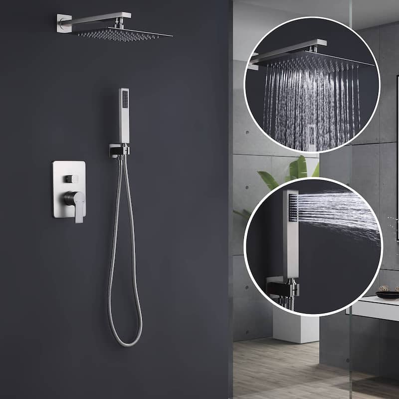 Wall Mounted Shower System With Hand Shower Rain 10 Inch Shower Head Bathroom Shower Faucet Set With Pressure Balanced Valve