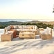 preview thumbnail 11 of 37, MAISON ARTS Outdoor Sofa Set，All-Weather Solid Wood Wicker Sectional Furniture Set 6-Seat + Table + Firepit 