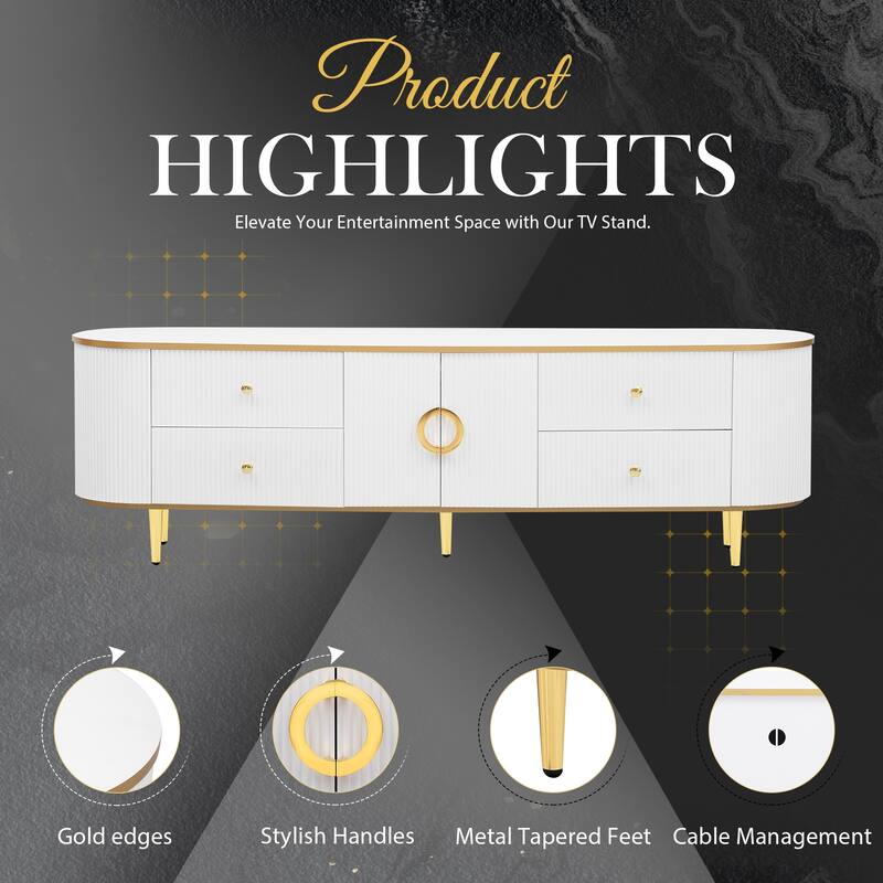 70.9'' Modern TV Stand for TVs up to 80'', Entertainment Center with 4 Drawers, Cabinet & Metal Legs for Living Room