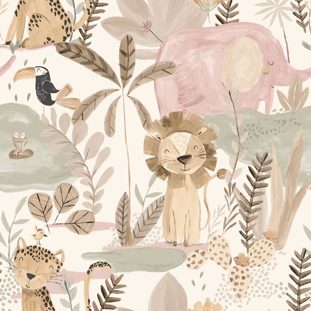 Advantage In The Jungle Pink Animal Friends Wallpaper