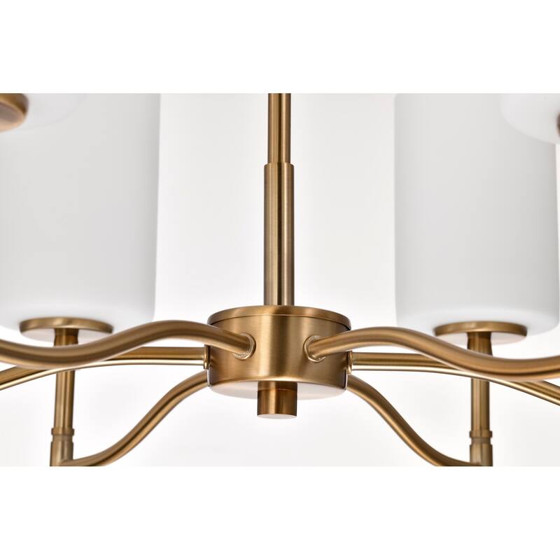 Liam 6 Light Chandelier Burnished Brass White Opal Glass - Burnished Brass