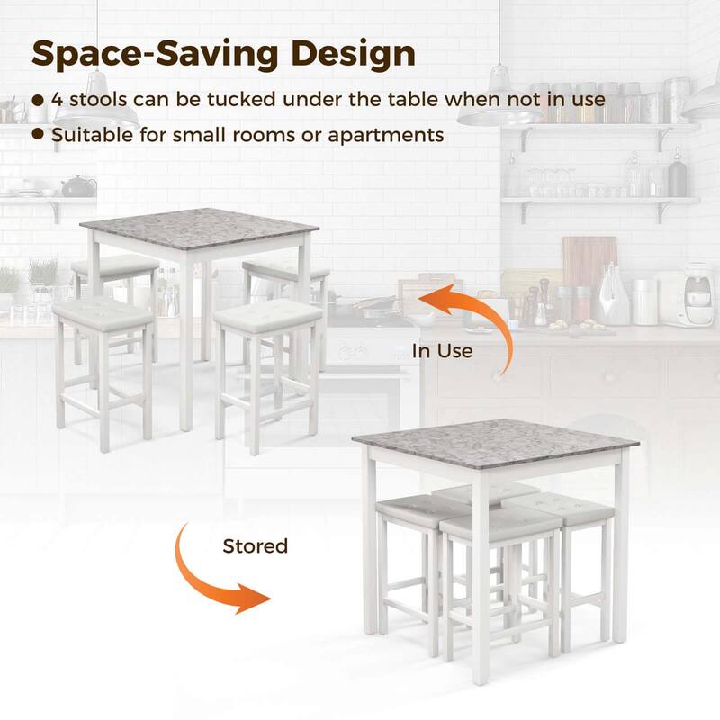Costway 5 PCS Bar Table Set Square Dining Table & 4 PVC Leather