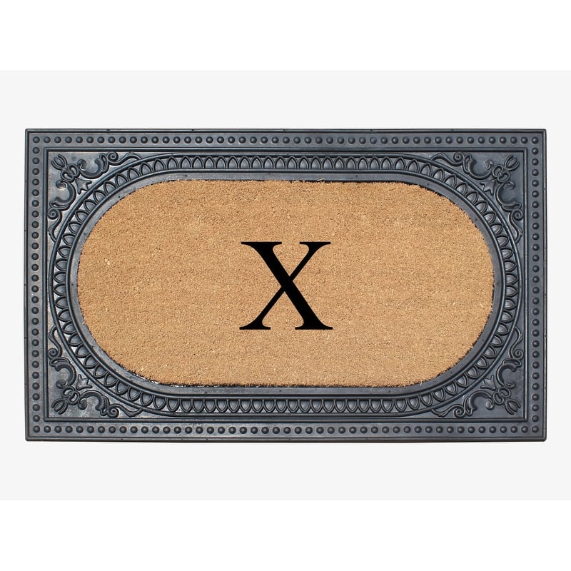 A1HC First Impression Carson Rubber and Coir 24" X 39", Heavy Duty, Easy to Clean Outdoor Monogrammed Doormat - Black - Monogrammed X