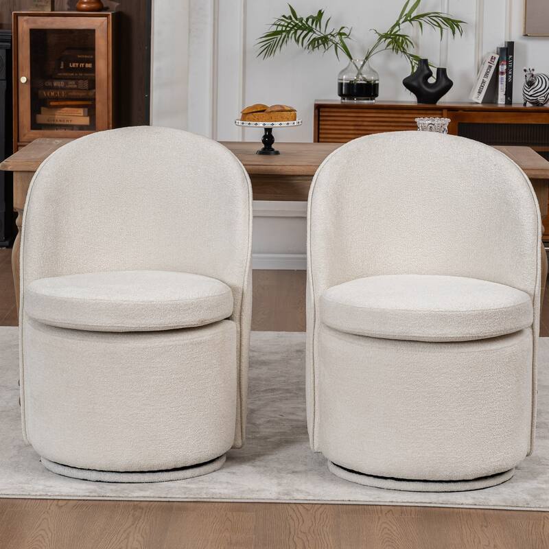 Swivel Dining Chair with Back, Boucle Vanity Chair for Dressing Room, Living Room