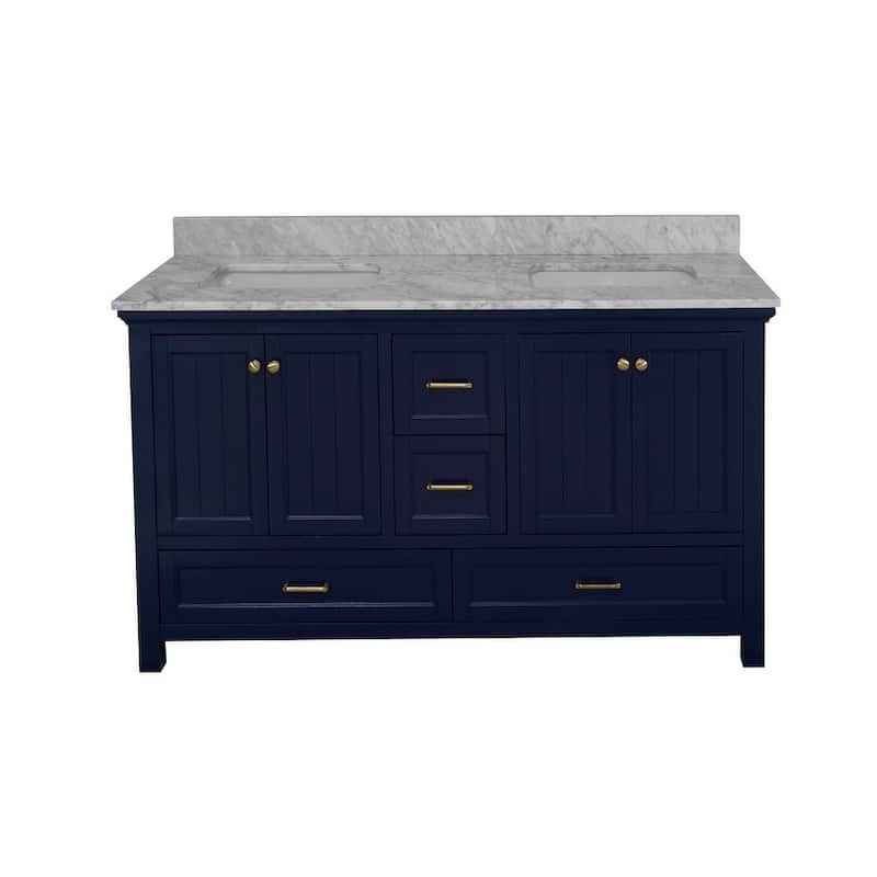 KitchenBathCollection Paige 60" Double Bathroom Vanity with Carrara Marble Top