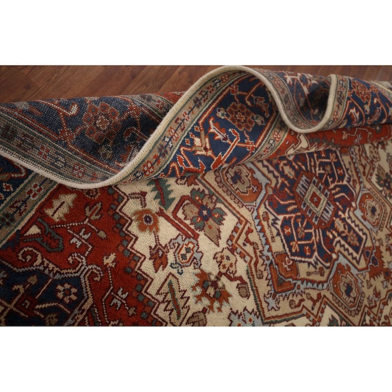 Geometric Heriz Serapi Oriental Area Rug Hand-Knotted Wool Carpet - 7'11"x 9'6"
