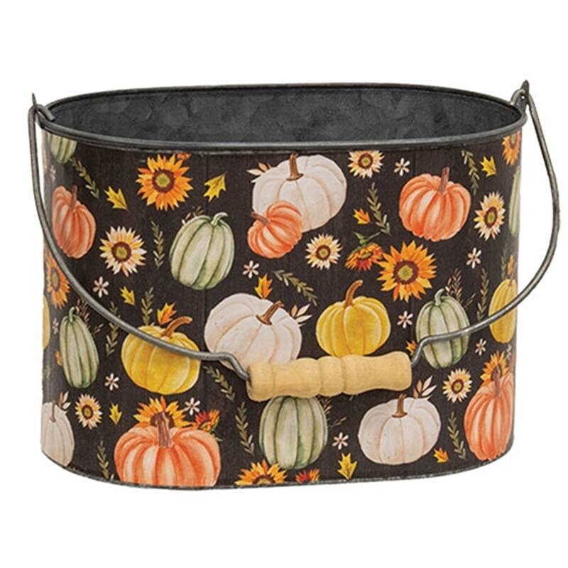 2/Set Watercolor Pumpkins and Sunflower Oval Metal Buckets