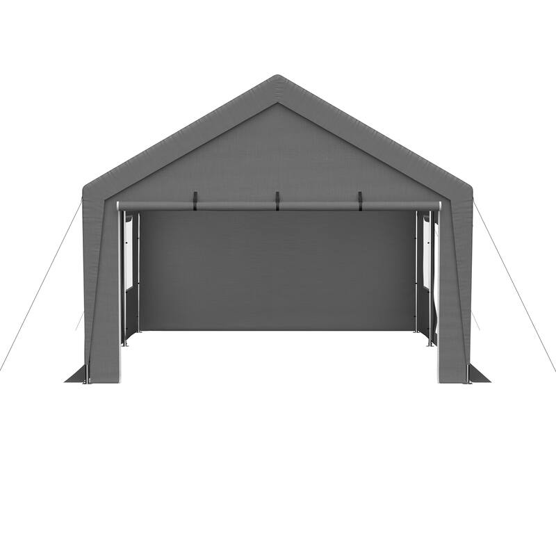 GDFStudio - Penman Heavy Duty Canopy Garage with Removable Sidewalls and Roll-up Ventilated Windows & Door