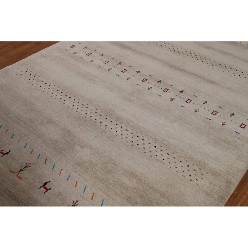 Tribal Gabbeh Oriental Rug Hand-Knotted Modern Wool Carpet - 5'7"x 7'11"