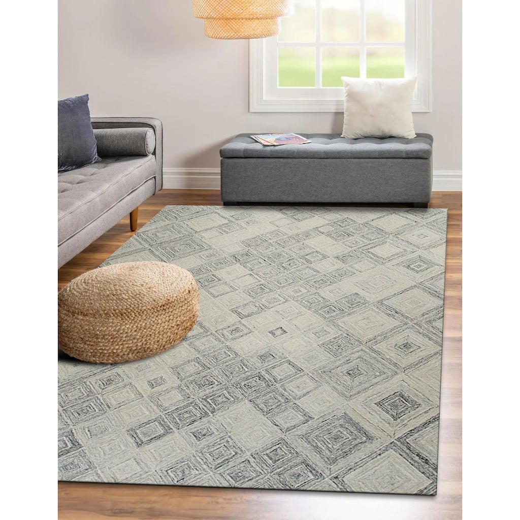 Multicolored Gray Transitional Geometric Modern Tufted Area Rug - Elegant and Timeless Design