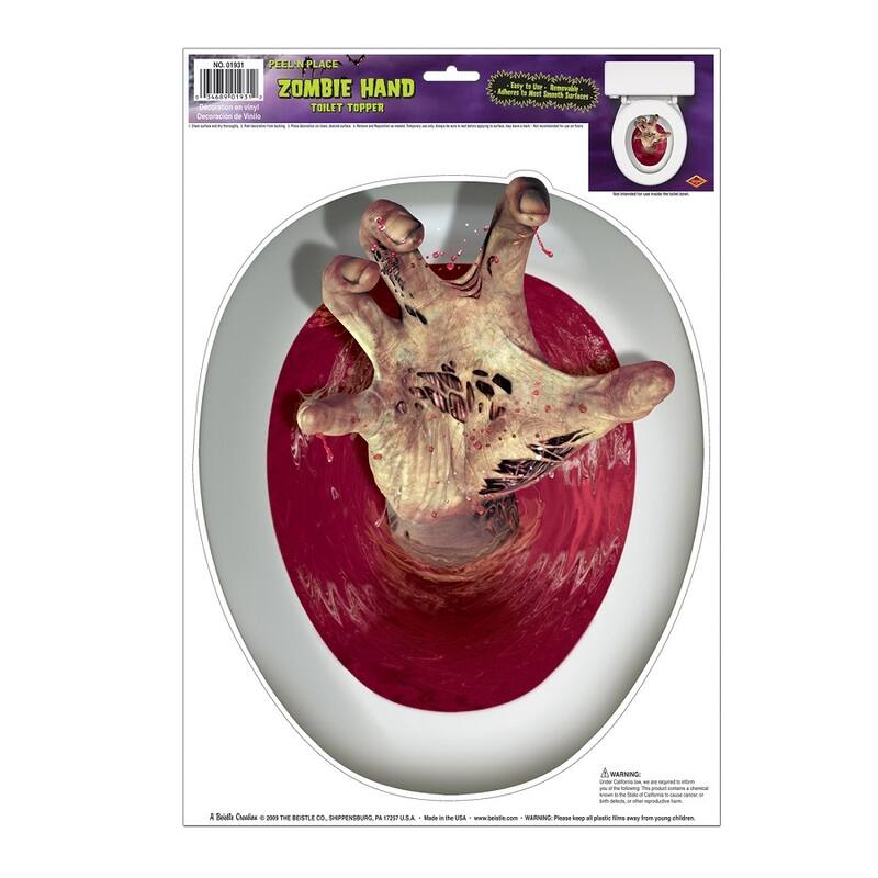 Club Pack of 12 Hand Toilet Topper Peel 'N Place Halloween Decorations