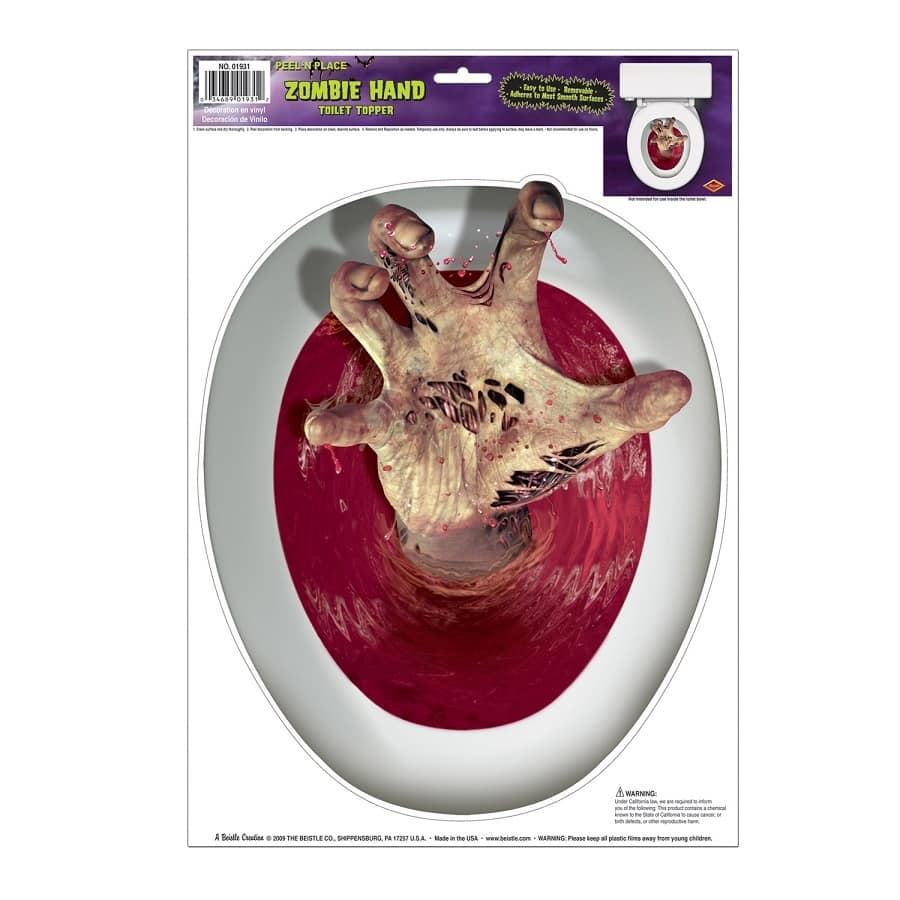 Club Pack of 12 Hand Toilet Topper Peel 'N Place Halloween Decorations