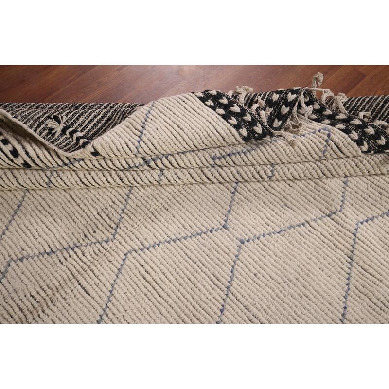 All-Over Ivory Moroccan Oriental Area Rug Handmade Wool Carpet - 8'8"x 12'11"