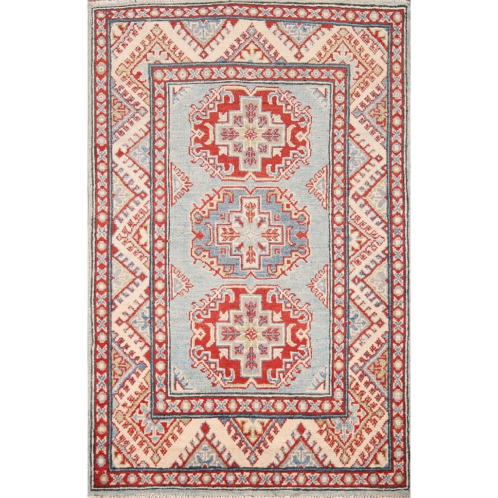 Light Blue Kazak Accent Rug Hand-Knotted Traditional Wool Carpet - 2'9" x 4'0"
