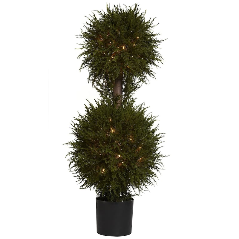 Gothic Topiary with Lights - 40 Inch Double Ball Outdoor Indoor Plant Decor - 3.33ft.