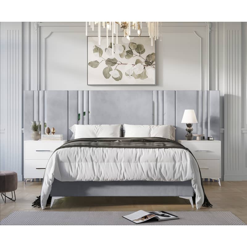 Laytec Upholstered Platform Bed - Silver Grey - Queen