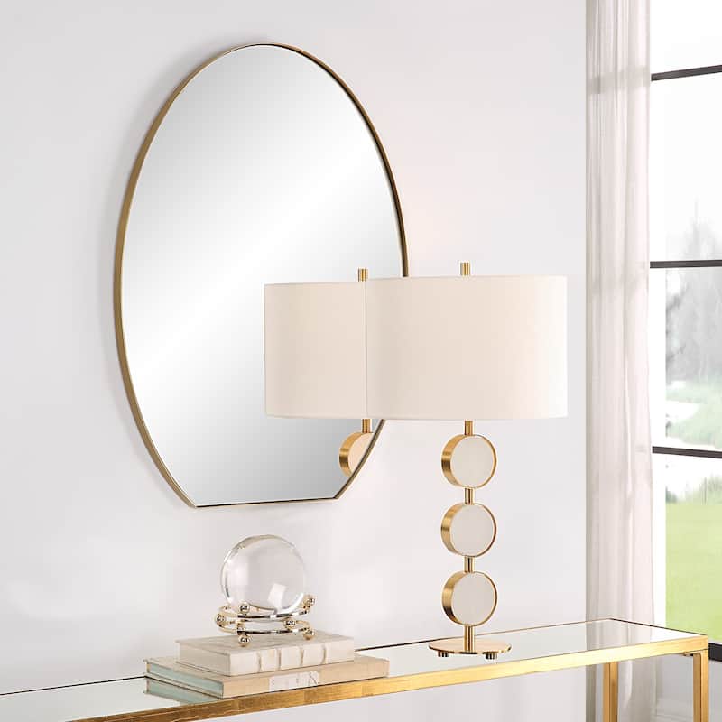 Oval Framed Wall Mirror - 32" - Brass Finish