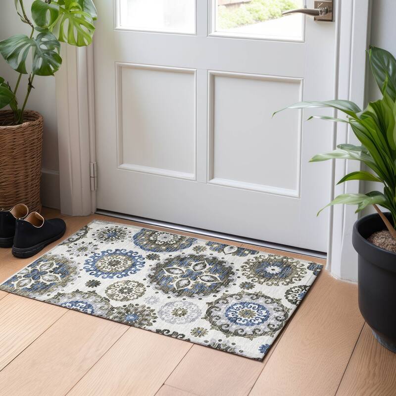 Premium Washable Super Soft Boho Suzani Mayfield Rug - Pewter - 1' 8" x 2' 6" - Rectangle