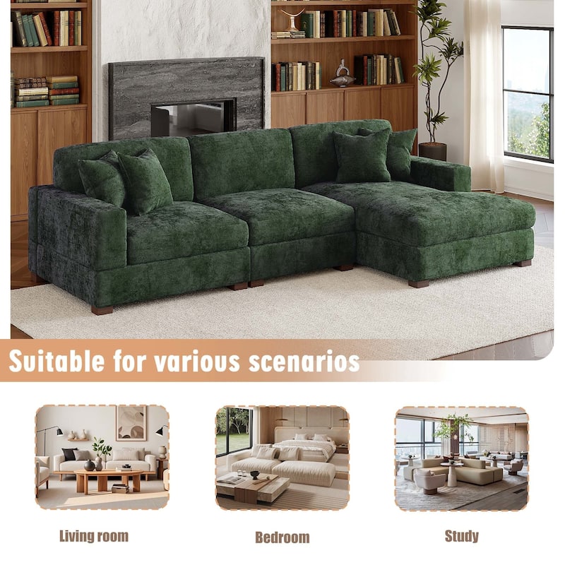 Modern Oversized Chenille Modular Sectional Sofa With Chaise