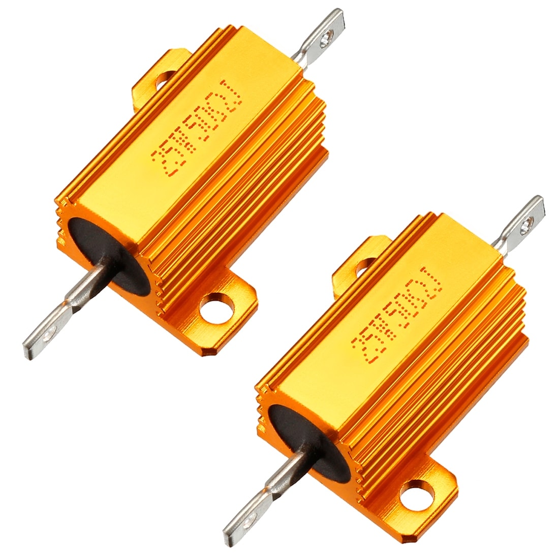 25W 50 Ohm Aluminium Housing Chassis Mount Wirewound Power Resistors Gold 2pcs - Gold Tone