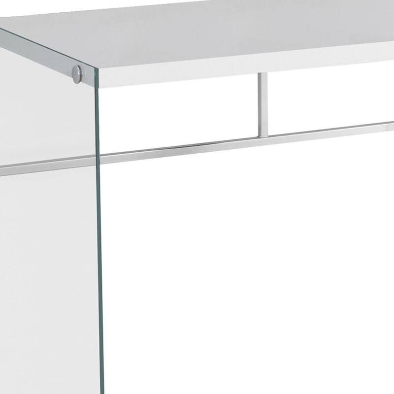 White Wood Computer Desk with Metal Base, Drawer and Cable Management